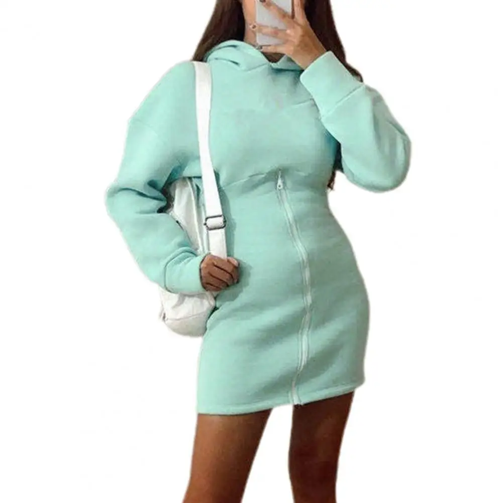 

Sweatshirt Hooded Long Sleeve Solid Color Fashion Dress Autumn Winter Front Zipper Womens Streetwear for Daily Wear moletom