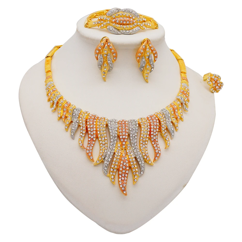 

Jewellery Set Dubai African Bridal Gifts Wedding Ornament Jewelry Sets For Women Gold Color Necklace Earrings Set