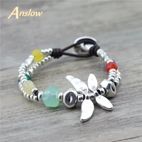 anslow fashion jewelry summer spring charm wristband dragonfly resin handmade beads leather bracelet for women gift low0795lb