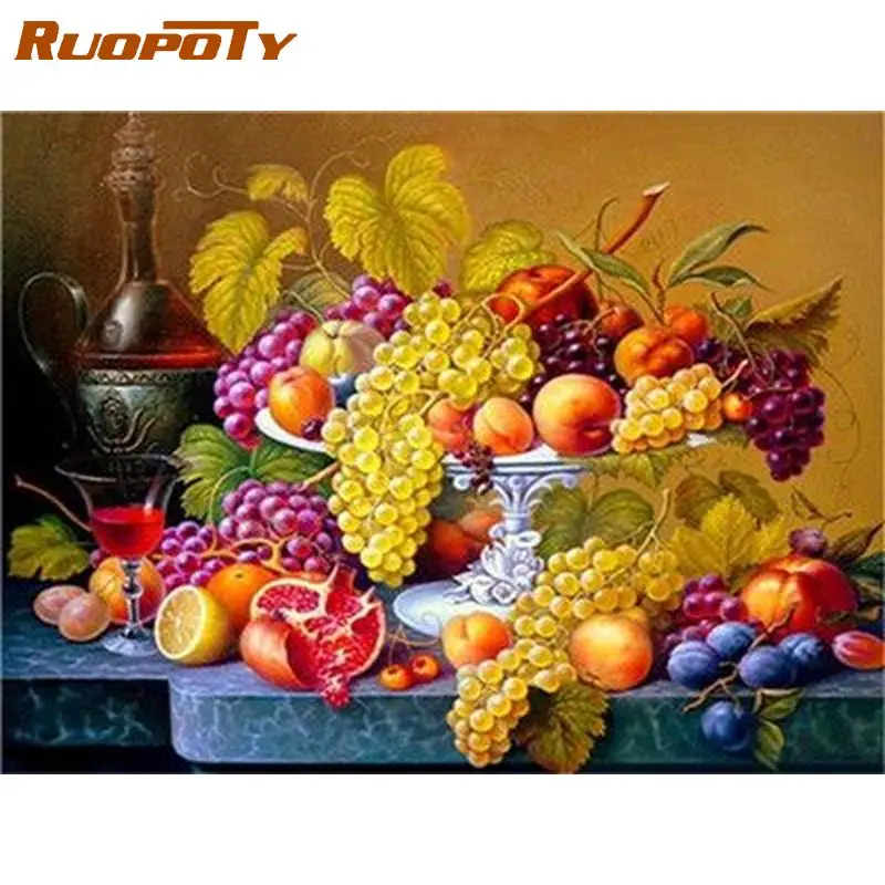 

RUOPOTY Frame Picture Diy Painting By Numbers Kits Acrylic Wall Art Picture Fruits Handpainted Coloring By Numbers For Diy Gift