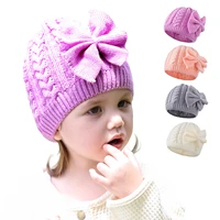 new year bowknot knitted hats for newborn baby solid color warm round top twist cap beanie hats for girls kid baby winter hat