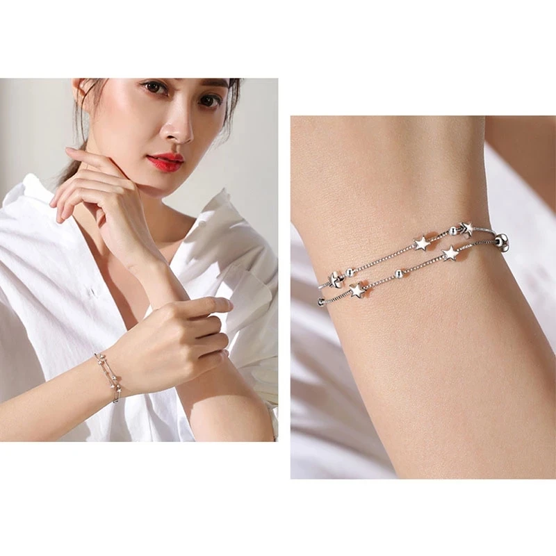 

New Arrival Star Double Layer Bead Bracelet for Women Fashion Simple Chain Charm Bracelets Copper with Sliver Birthday Party