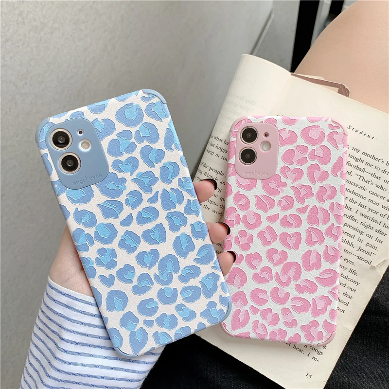 Luxury Pink Leopard Print Phone Case For iPhone 12 Mini 13 Pro 11 Pro XR X XS Max 7 8 Plus Soft Silk Shockproof Back Cover Case