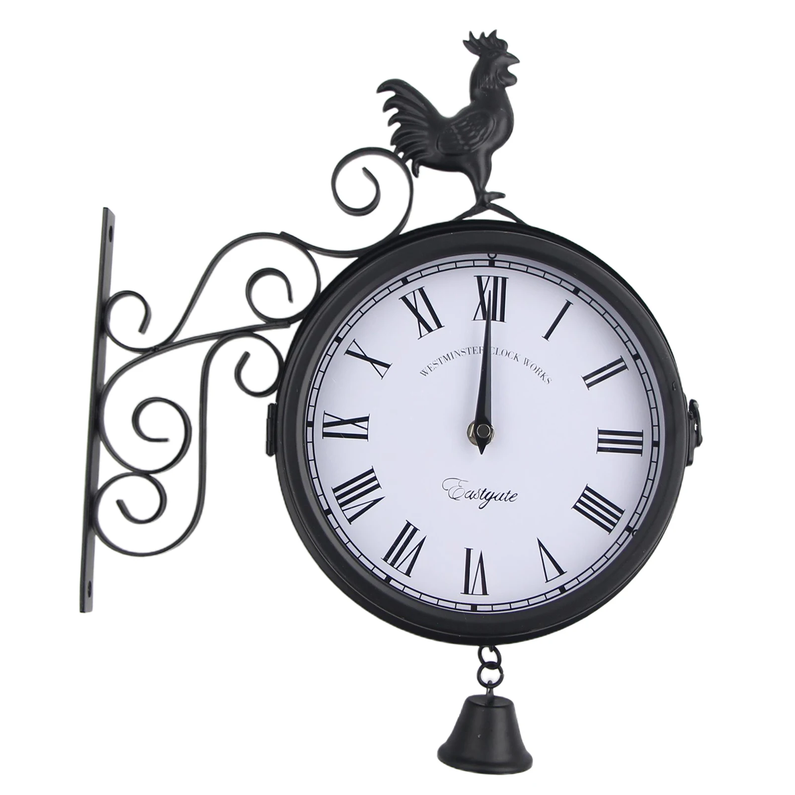 

Vintage Inspired Double Sided Wall Clock Wrought Iron Antique Look Wall Hanging