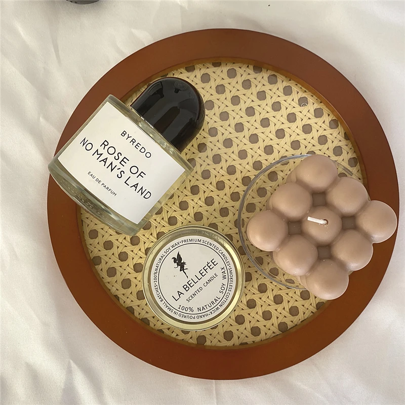 15cm Vintage Rattan Round Decorative Storage Tray Fruit Plate Desktop Small Items Jewelry Display Minimalist Wood | Дом и сад