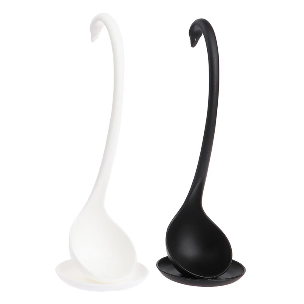 

Soup Ladle Swan Shape Design Upright Swan Spoon With Tray High Temperature Resistant Food Grade Pp Cooking Tool White/Black