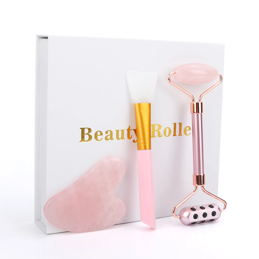 

Rose Quartz Roller Massager Germanium Grain Facial Jade Roller Jade Stone Guasha Board Eye Cream Stick Brush Beauty Care Kit