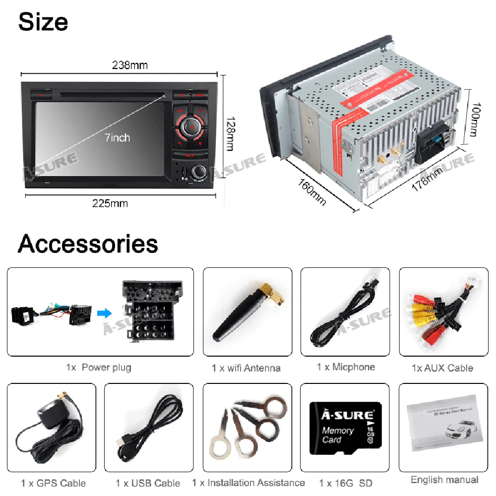 A-Sure 2 Din 7 'ɺndroid 9 0 Авто Радио DVD GPS Стерео навигация для Audi A4 S4 RS4 8E 8F B9 B7 SEAT EXEO BT 32G