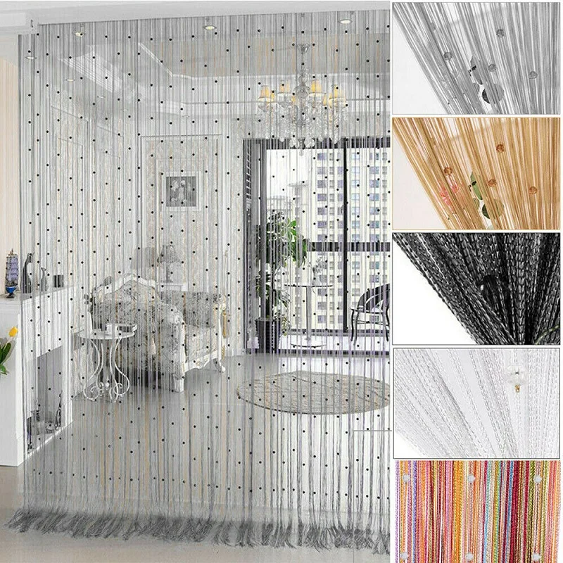 100*200cm Crystal Beads Tassel Silk String Bead Curtain Door Divider Drape Sheer Panel Curtains Living Room Decor Valance