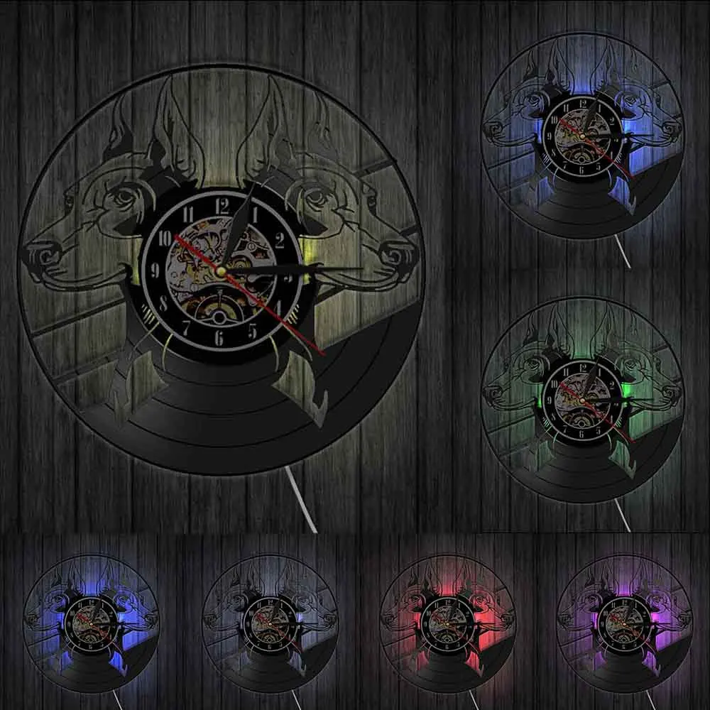 Доберман силуэт настенные часы пород собак головные портреты Животные виниловых