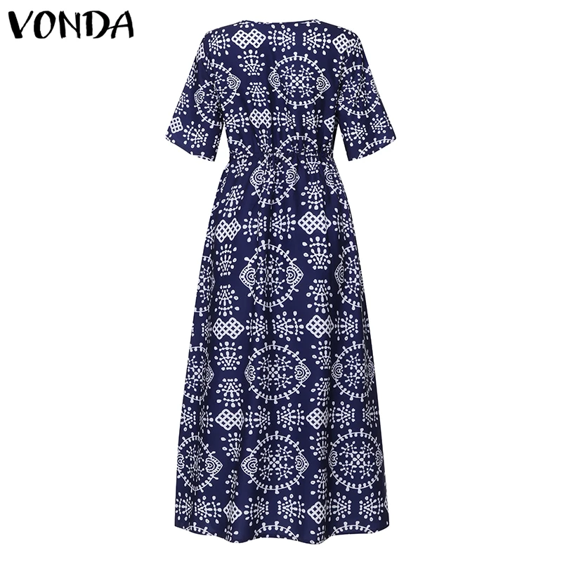 VONDA женское леопардовое платье Новое Осеннее сексуальное длинное вечернее платье с v-образным вырезом и высокой талией винтажное Повседневное платье размера плюс Vestidos
