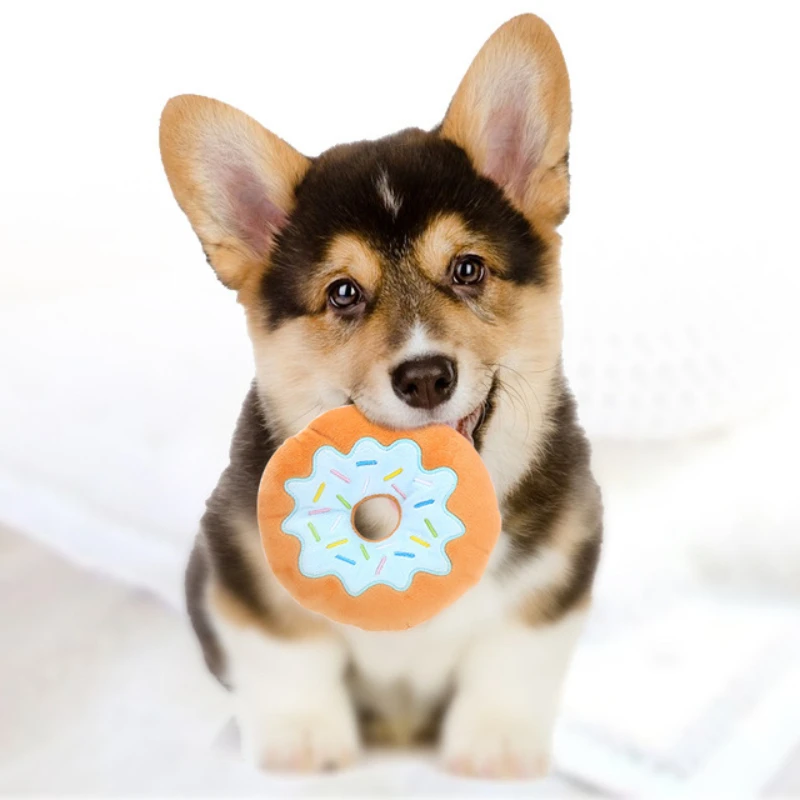 

Пищалка-пончик для домашних животных, собака, плюшевая игрушка, забавные звуковые интерактивные Игрушки для маленьких и средних собак, аксе...