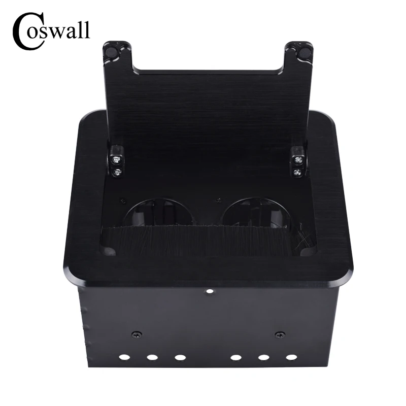 COSWALL Black Aluminum Metal Body Double EU Power Outlet Table Office Socket With Dustproof Brush Clamshell Cover | Обустройство дома