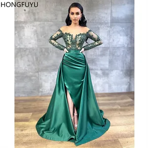 HONGFUYU платья выпускного вечера атласные длинные Иллюзии декольте sukienka wieczorowa вечернее платье со съемным шлейфом