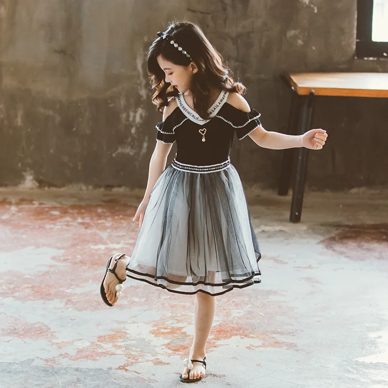 2020 summer kids baby Girls clothes Dresses V NECK bow sleeveless Mesh Strapless Toddler teenager 4 5 6 7 8 9 10 11 12 year | Детская