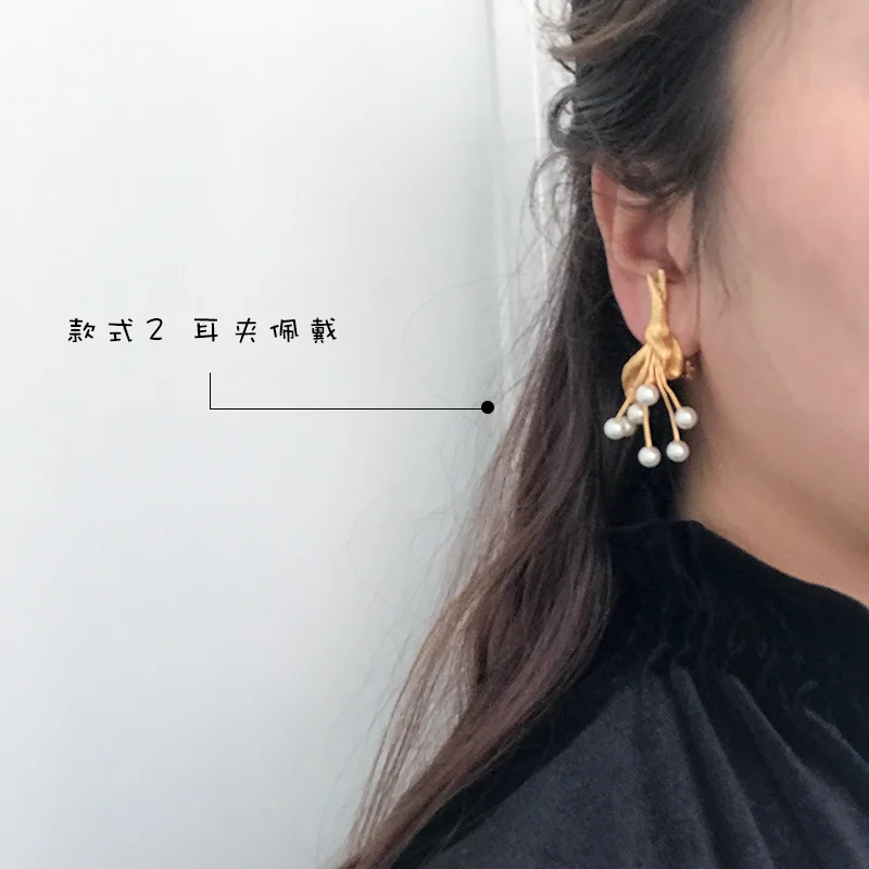 Женские серьги клипсы в стиле панк готика ретро с цветами жемчугом ювелирное