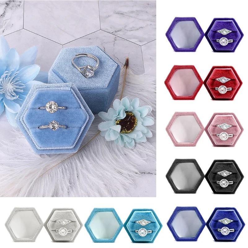 

Бархатная шкатулка для ювелирных изделий, коробка для помолвки и свадьбы, коробка для хранения свадебных украшений, Двойные слоты, восьмиуг...