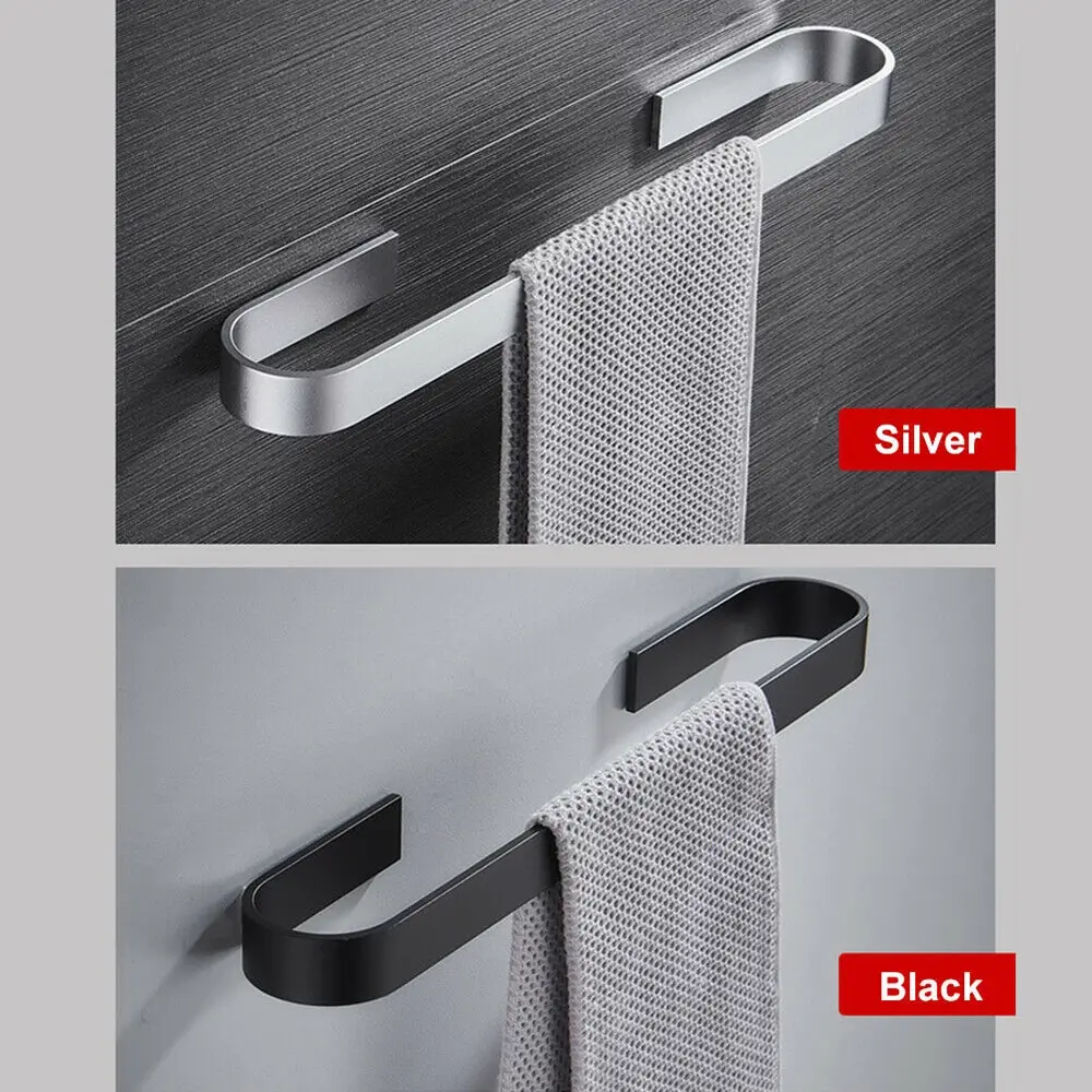 

Towel Holder Bathroom Towels Rack Hanger Black Silver 304 Stainless Steel Wall Hanging Towel Bar Organizer Kitchen Storage Shelf