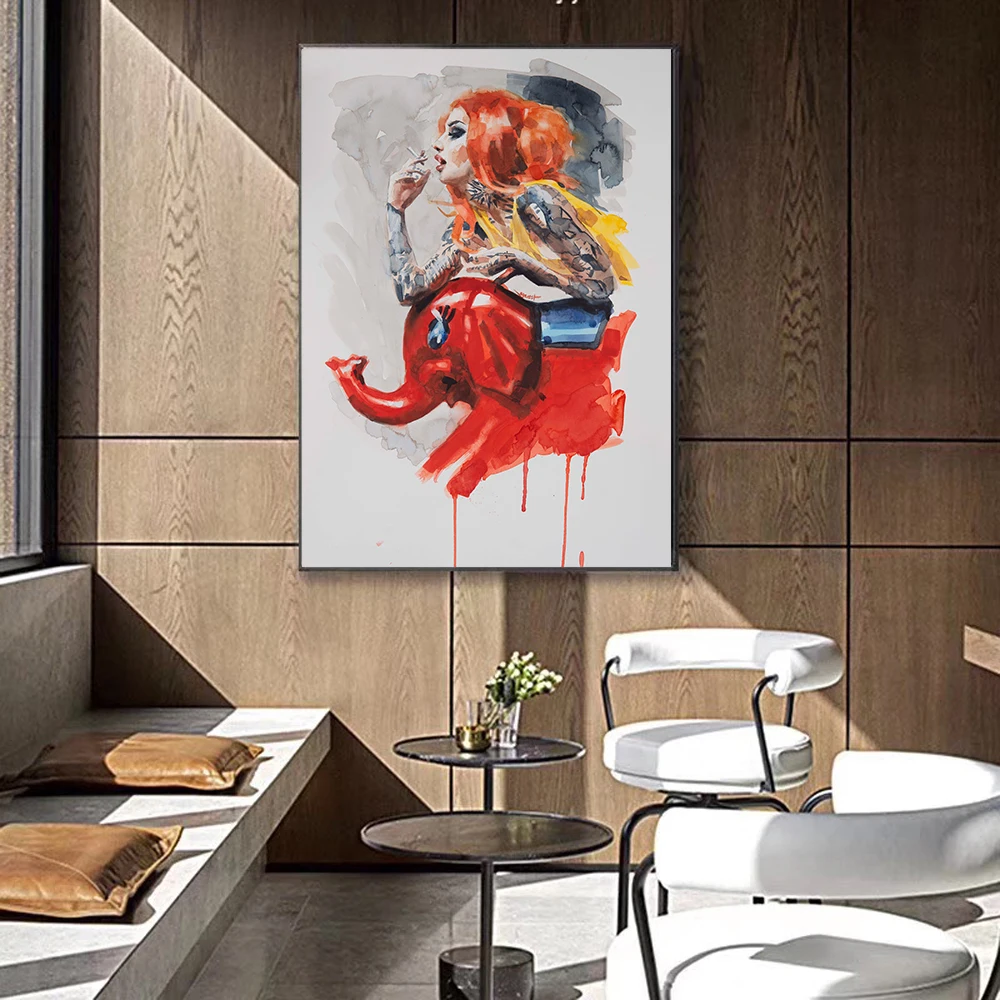 

Graffiti Nordic Girl Elephant Rocking Chair Wall Art Canvas Painting Prints Posters Art Pictures for Living Room Modern Decor