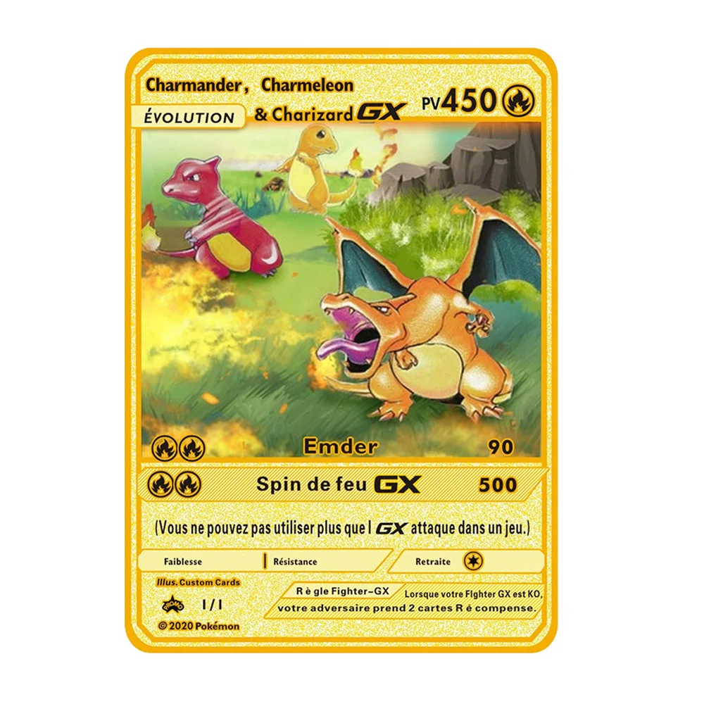 

Pokemon Metal French Cards Display Playing Francaise Pokmon Gold Charizard Charmander V VMAX Card Game Collection Kids Toys