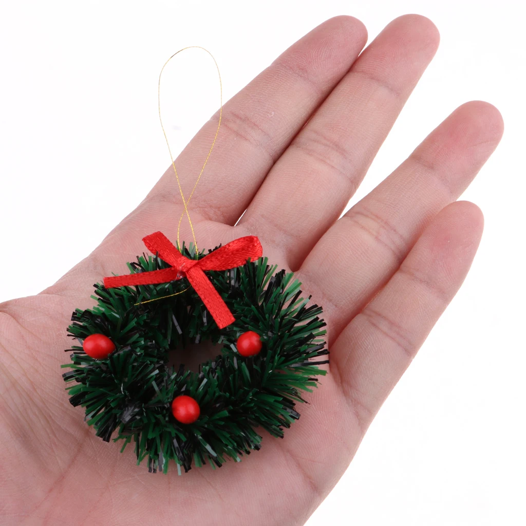 

10pcs Miniature Hanging Christmas Wreath Ornaments for Tree Embellishments