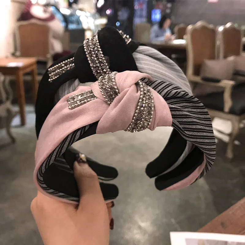 

Обруч для волос женский в полоску, с узлом и стразы, корейский стиль