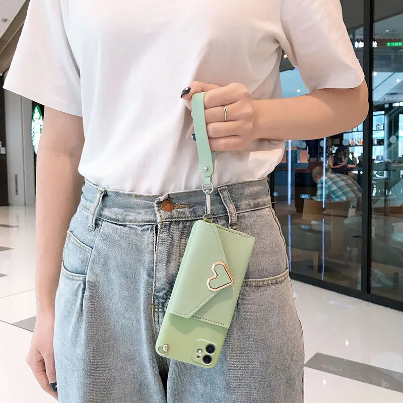 

For iPhone 11/12 pro max case 6/7/8plus soft silicone back cover XS MAX coin pocket phone shell XR Love mobile bag SE2020+ strap