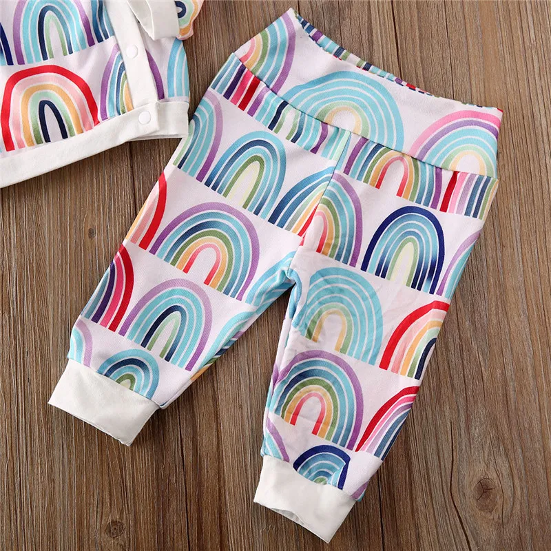 

0-24M Newborn Infant Baby Girls Boys Rainbow Clothes Set Long Sleeve Tops T-shirt Pants Outfits Autumn Baby Clothing Costumes