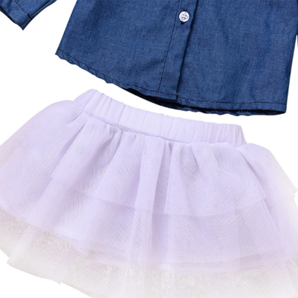 2019 новые комплекты из 2 предметов Одежда для маленьких девочек Джинсовая рубашка