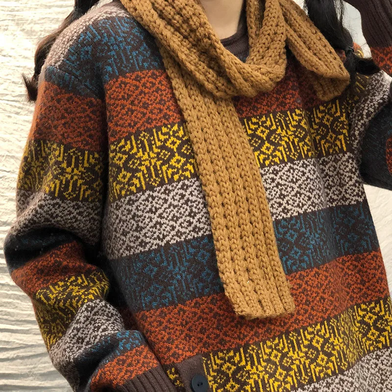 

Streetwear Sweater Women Vintage Loose Thicken Knitting Pullover Tops Autumn Winter Printed Warm Long Sleeve Sweaters