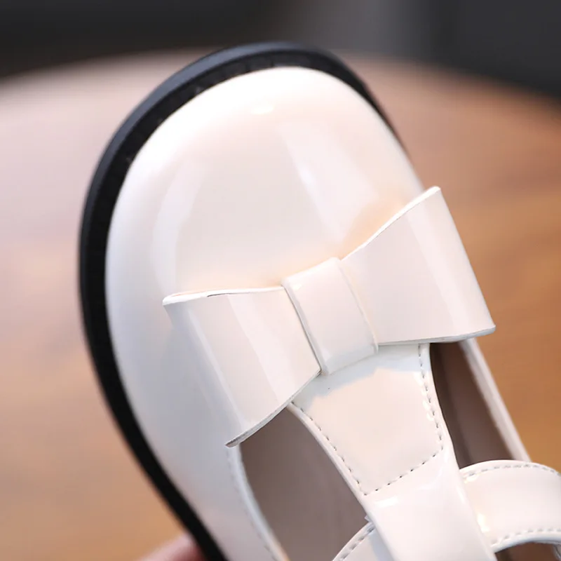 

Girls Shoes 2021 Spring Autumn Kids Leather Shoes Children Leather Flats for Wedding Party T-strap with Bow-knot Classic 23-33