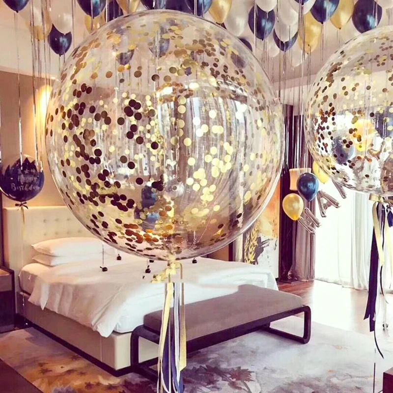 

Giant 36 Inch Transparante Latex Ballon Goud Confetti Verjaardag Bruiloft Decoratie Helder Helium Baby Douche Lucht Ballonnen