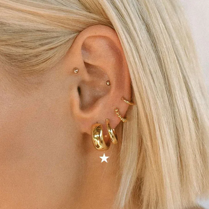 Classic Vintage Small Hoop Earrings Fashion - Men's and Women's Stainless Steel Thick Gold Huggie Hoop Earrings image 3