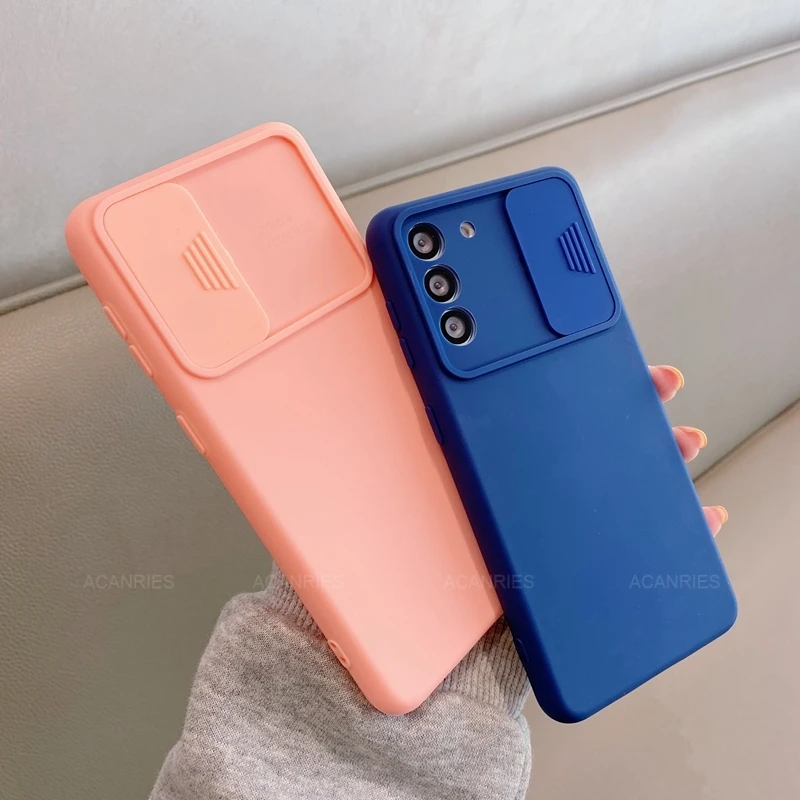 Sliding Protect Camera Phone Case For Samsung Galaxy S20 Fe S20fe S21 5G S 21 S21fe Liquid Silicone Cover