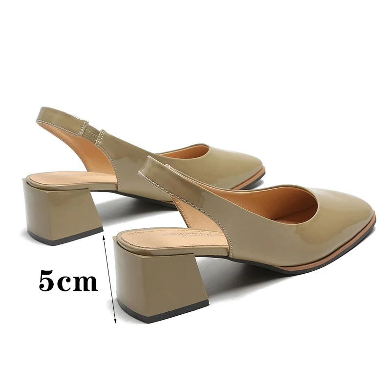 

Wohdhe Women Pumps Patent Leather Square Toe Summer Sandals Chunky Square Heels 5cm Lady Office Shoes Soft and Comfortable