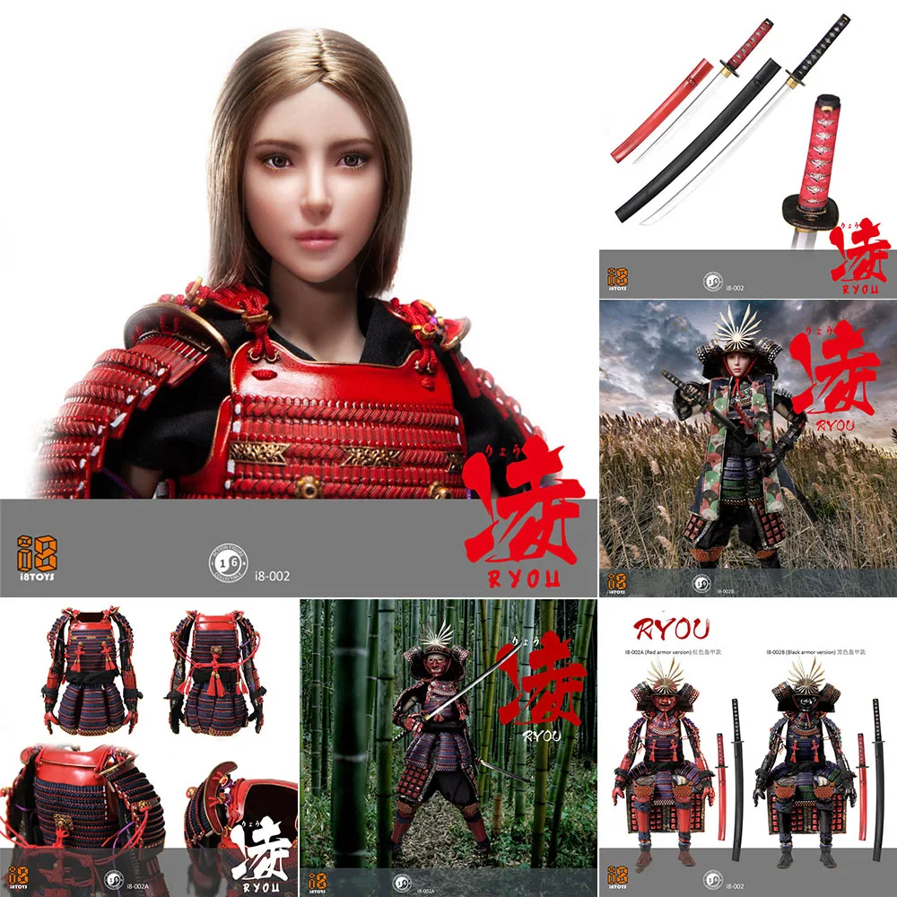 

1/6 Collectible Japanese Samurai I8-002 Ryou Female Warrior 2.0 Action Figure Red/Black Armor Version Model for Fans Gifts