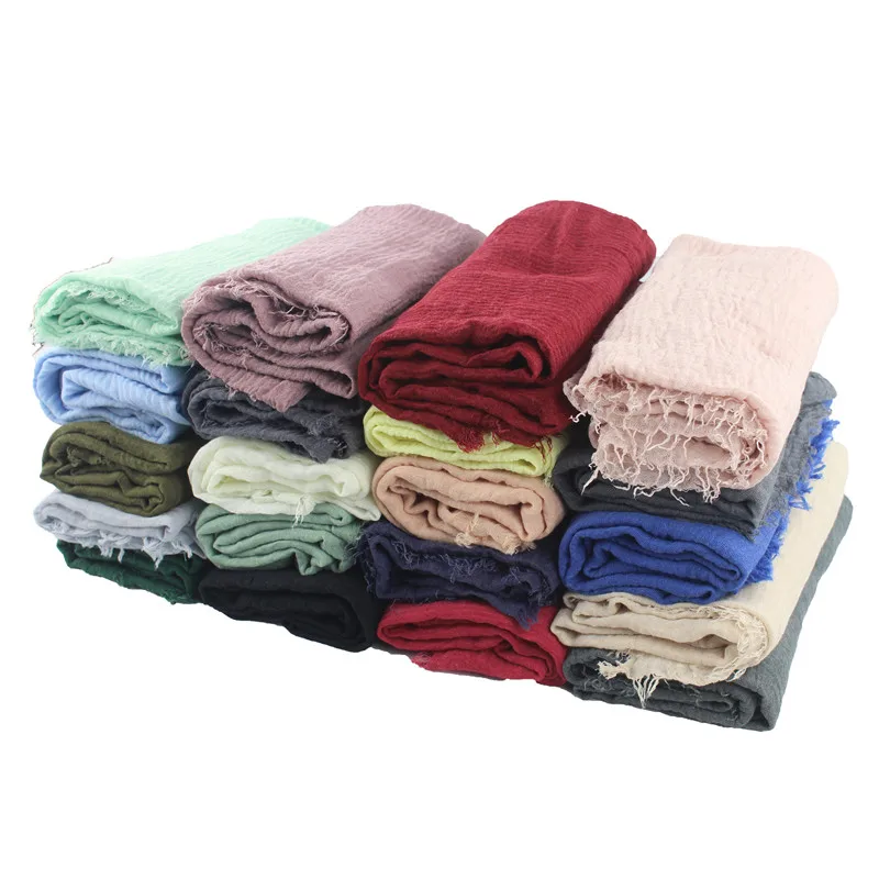 Морщин Одноцветный шарф Мусульманский Хиджаб Шарф Пашмины Платки Лидер продаж