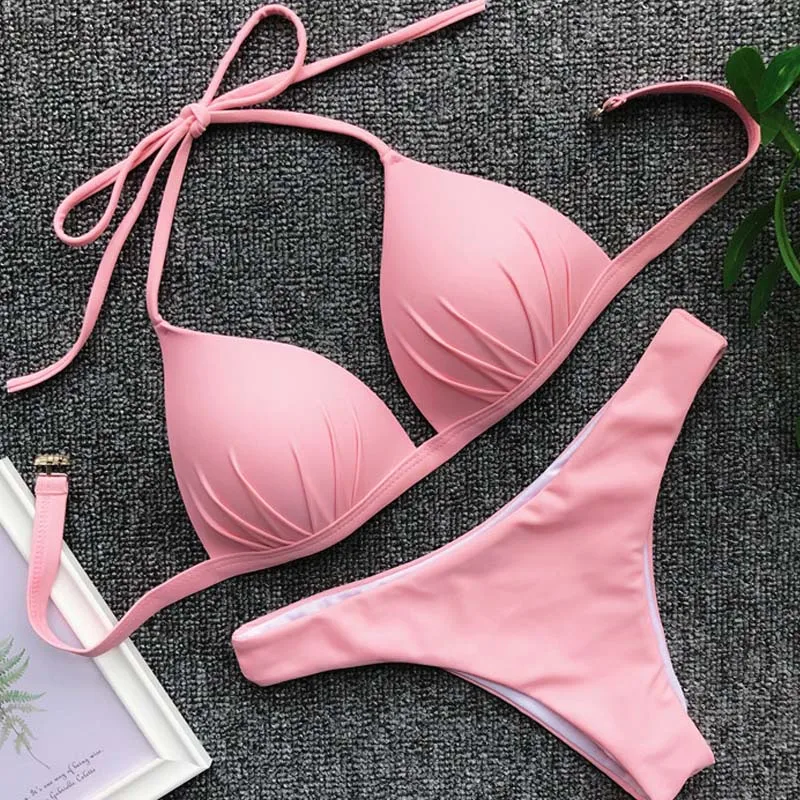 Женский купальный костюм бикини 2020 комплект с пуш-ап черные купальные костюмы