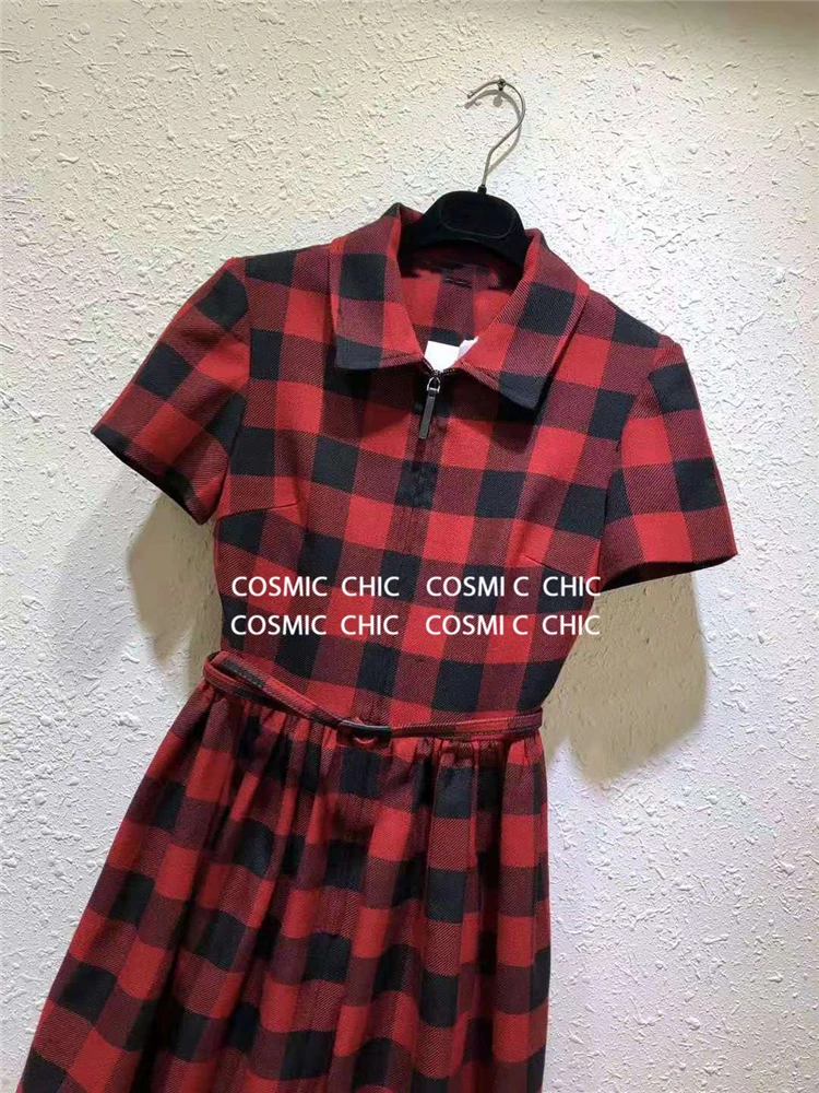 Cosmichic, Осень-зима, красное клетчатое короткое платье, рубашка на молнии, платье для подиума, винтажное, готическое, Modis, элегантное платье для рождественской вечеринки