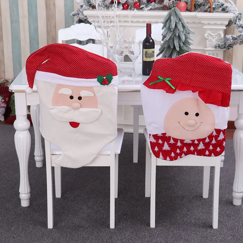 

1pcs Christmas Chair Covers Mr&MRS Santa Claus Hat Christmas Chair Back Covers for Xmas Decoration Home Kitchen Decorations