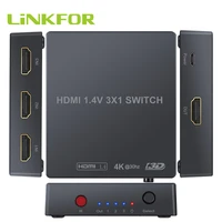 linkfor 3 port hdmi compatible switcher hdmi compatible hub 3 in 1 out with ir remote 4k 3d for blu ray dvd ps3 ps4 box laptop