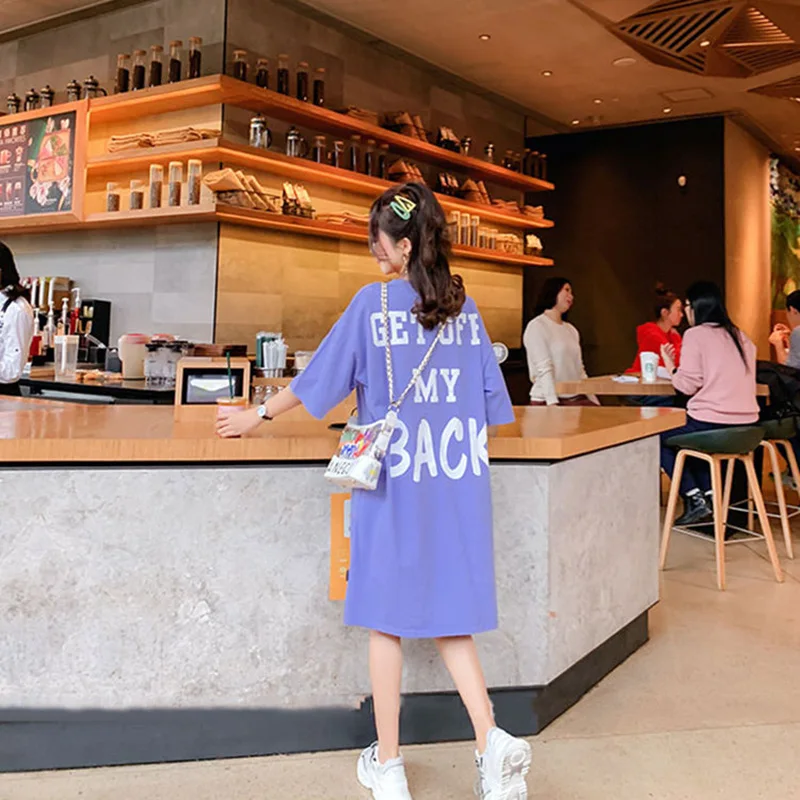 Летняя длинная футболка с коротким рукавом Женская Корейская версия свободная