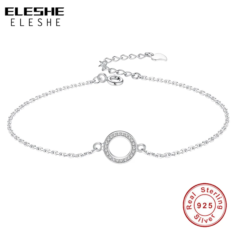 

ELESHE 2019 New Authentic 925 Sterling Silver Glittering Round Circle Charm Bracelet Chain Link Strand Bracelets Women Jewelry