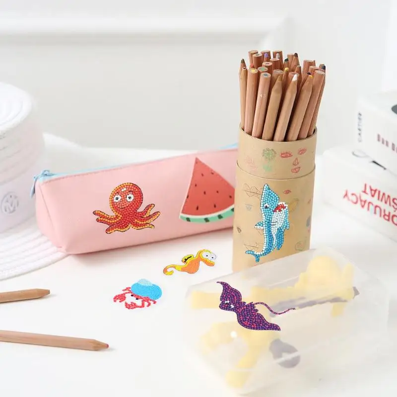 DIY Животные детский набор для рисования с круглыми камнями и полотном алмазов