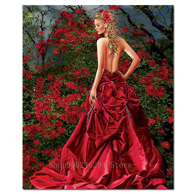 Алмазная вышивка сделай сам полный комплект женщина в красном платье 2019 алмазная