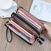 2021 fashion double zipper clutch wallet for women long pu leather wallet coin purse female wallets girls gift double layer long