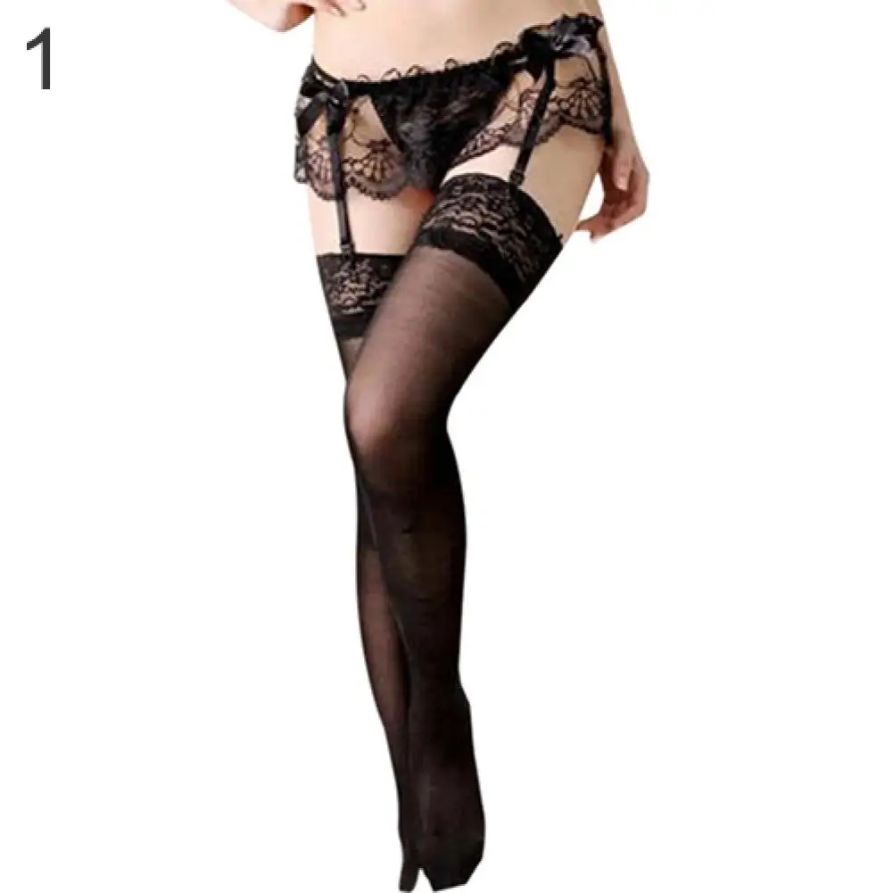 

Women's Sheer Sexy Lace Thigh-highs Stockings Garter Belt Suspender 2 in 1 Set