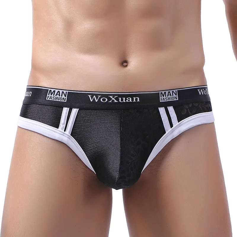 

Sexy Men Underwear Briefs Lace Mesh Silky Patchwork Slip Underpants U Convex Pouch Breathable Male Panties Shorts High Quality