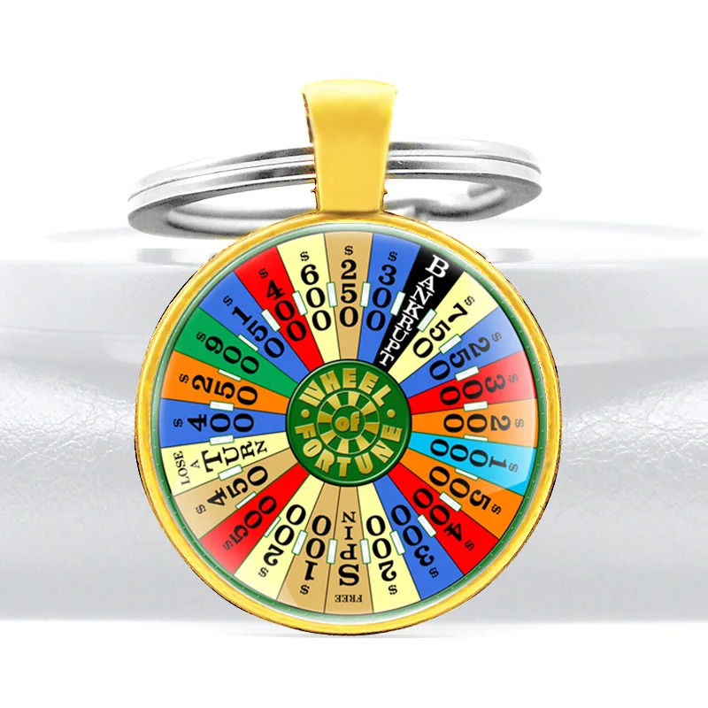 

New Arrival Wheel Fortune Turntable Design Glass Dome key Chains Men Women Key Ring Jewelry Gifts