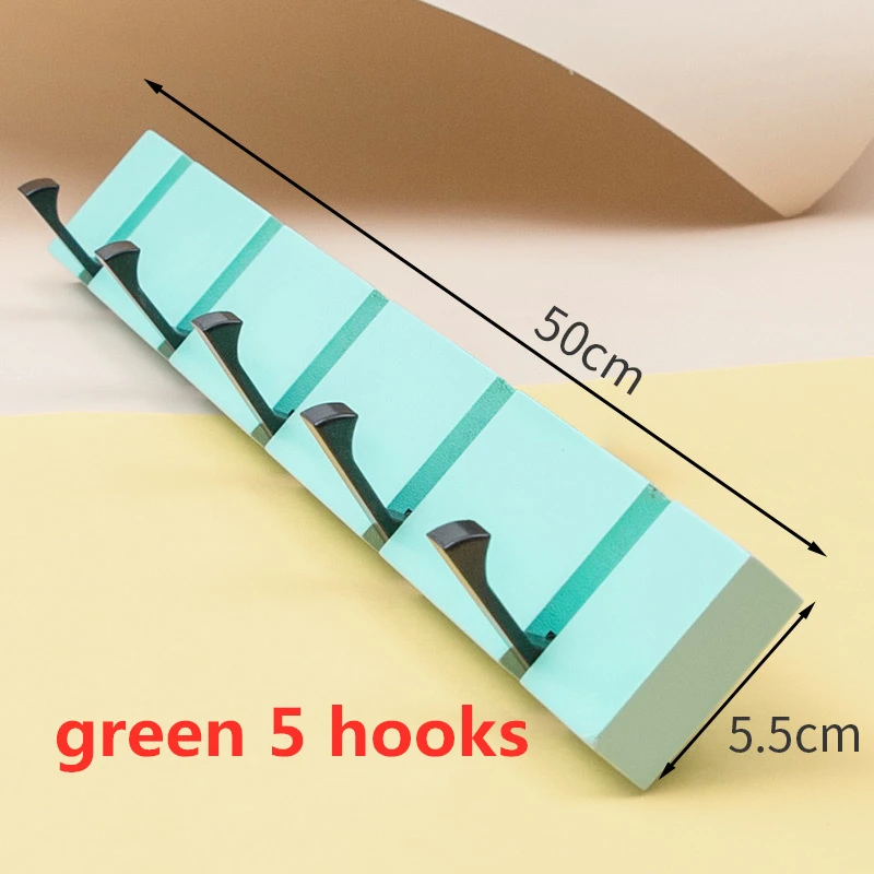 green 5 hook Держатель Стойки цинковый сплав Складная Дверь настенное крепление деревянная вешалка для пальто и шляп крюк - Цвет: green 5 hook